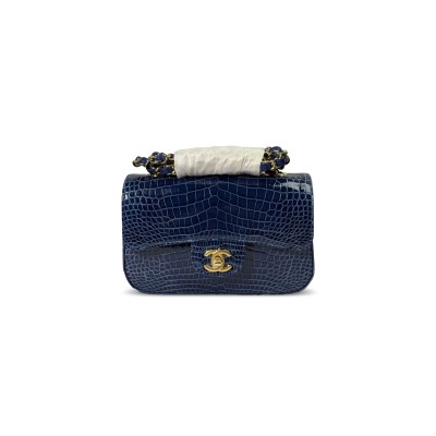 CHANEL MASTER MINI SHINY BLUE ALLIGATOR CLASSIC FLAP BAG (20*12*6cm)